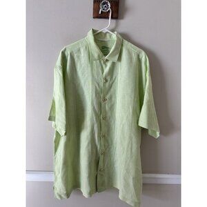 Tommy Bahama Mens Size XXL 100% Linen Short Sleeve Shirt Button Front Green